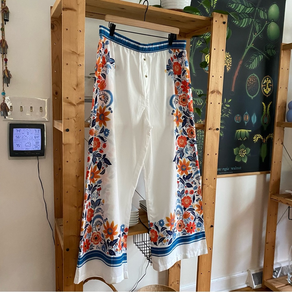 Anthropologie White Blue Orange Floral Print Pajama Pants XL - Picture 6 of 16